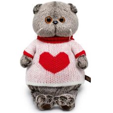 Мягкая игрушка Кот Басик в свитере с сердцем 30 см